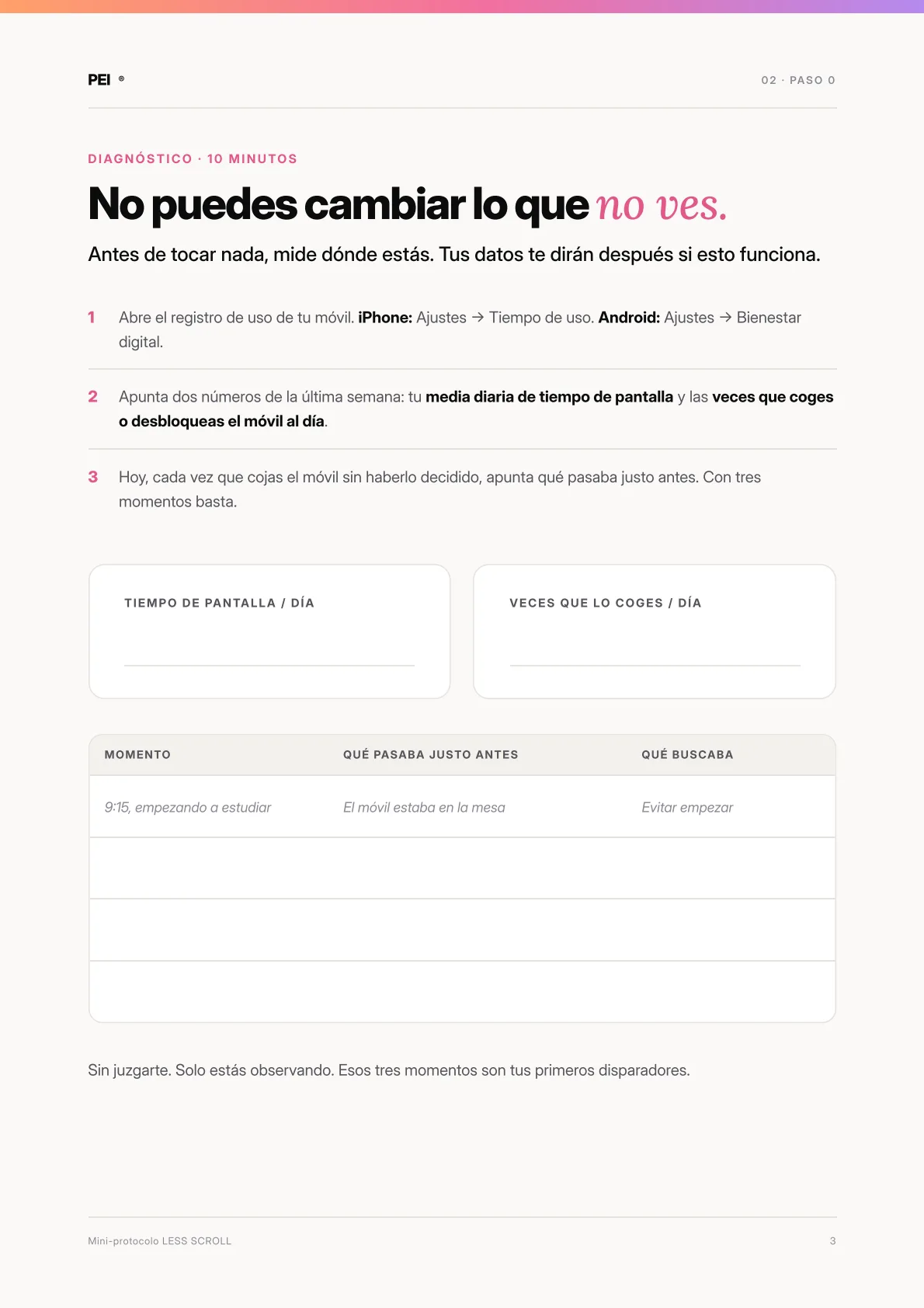 Página del diagnóstico de 10 minutos