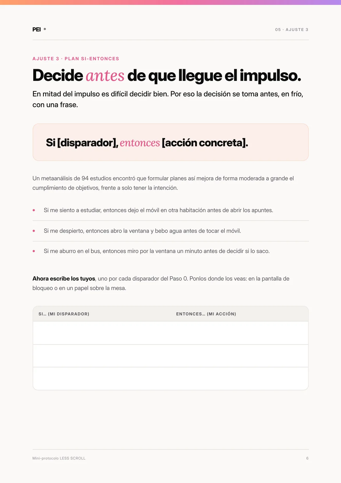 Página del plan si-entonces